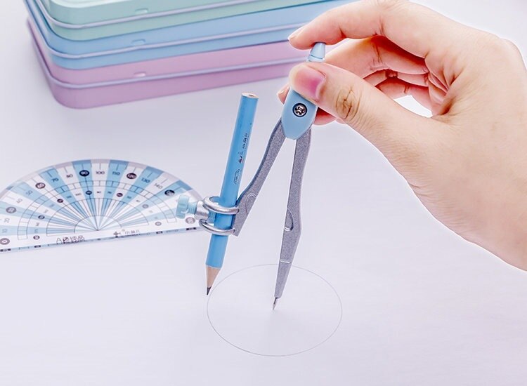 Juego de herramientas de dibujo Kawaii para niños, brújula escolar de dibujos animados, suministros de pintura, herramienta gráfica, 8 unids/set