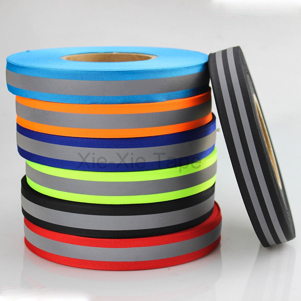 Silver Reflective Webbing Ribbon Fabric Tape For Clothing Sew On 25mm/12mm x 20meters