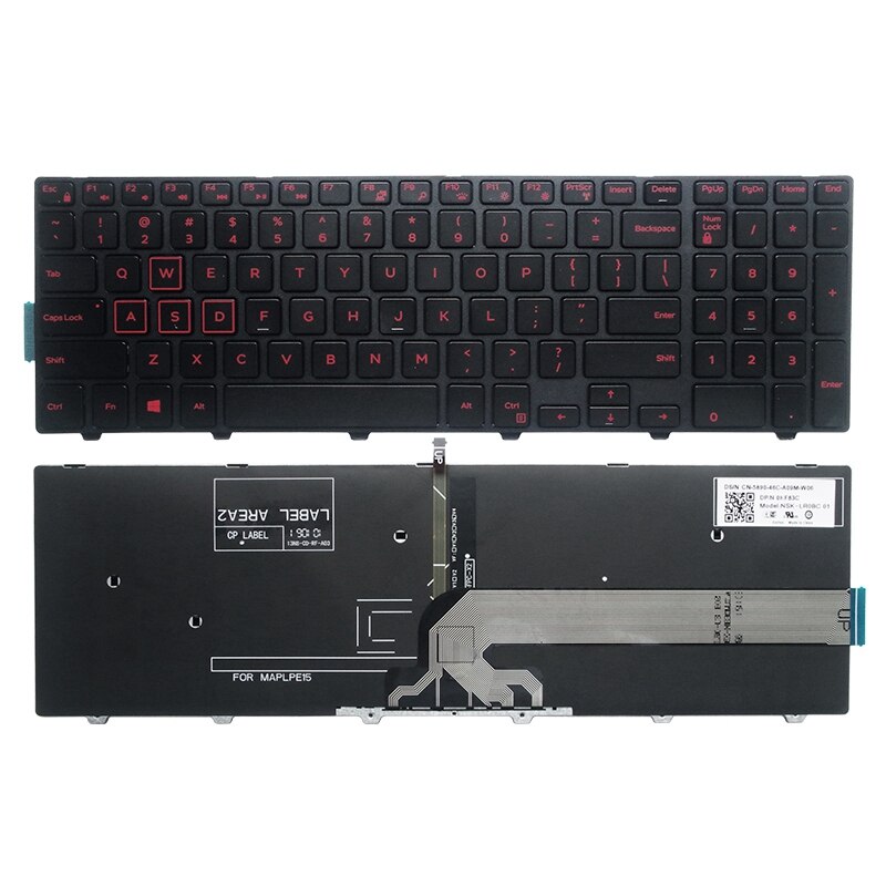 US/UK/SP keyboard For Dell Inspiron 15 3000 5000 3541 3542 3543 5542 3550 5545 5547 3551 3552 3559 3565 3567 3551 3558 5566 5748: US red backlight