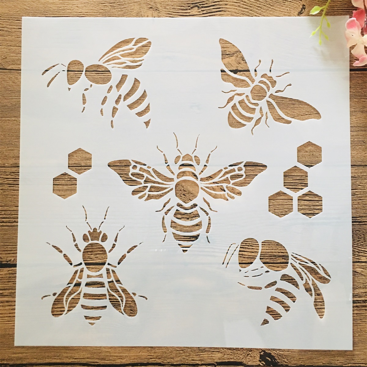 30*30cm Mandala abeja colmena DIY capas plantilla para pintura de pared libro de recortes colorear relieve álbum plantilla decorativa: Negro
