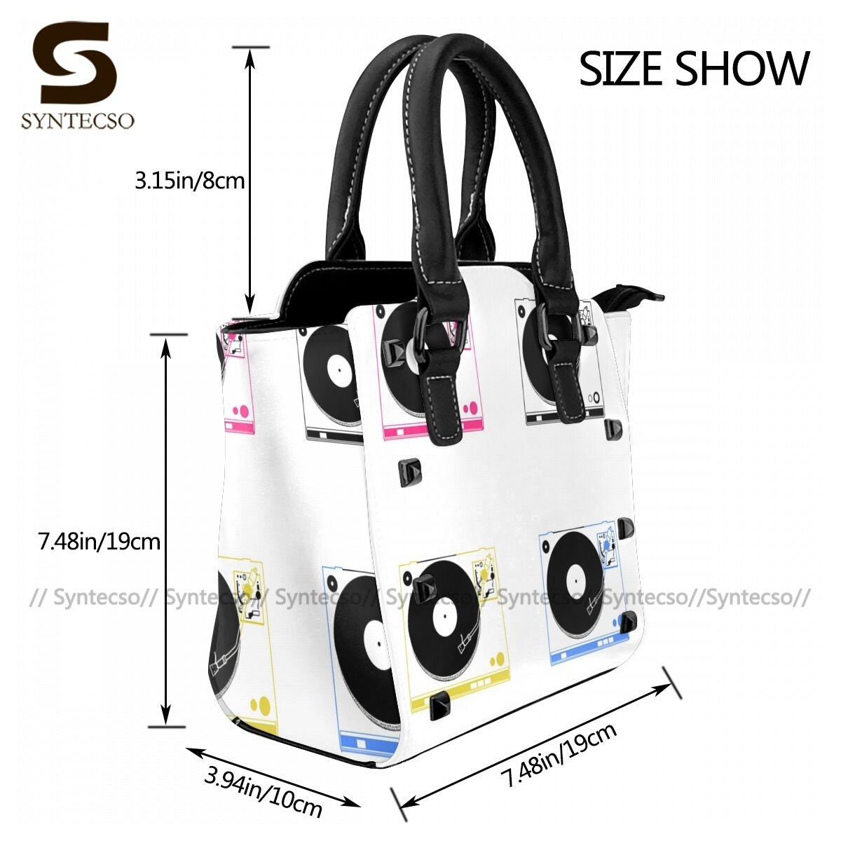 Dj-plattenspieler-schultertasche, damenhandtasche, retro-leder-arbeitstaschen
