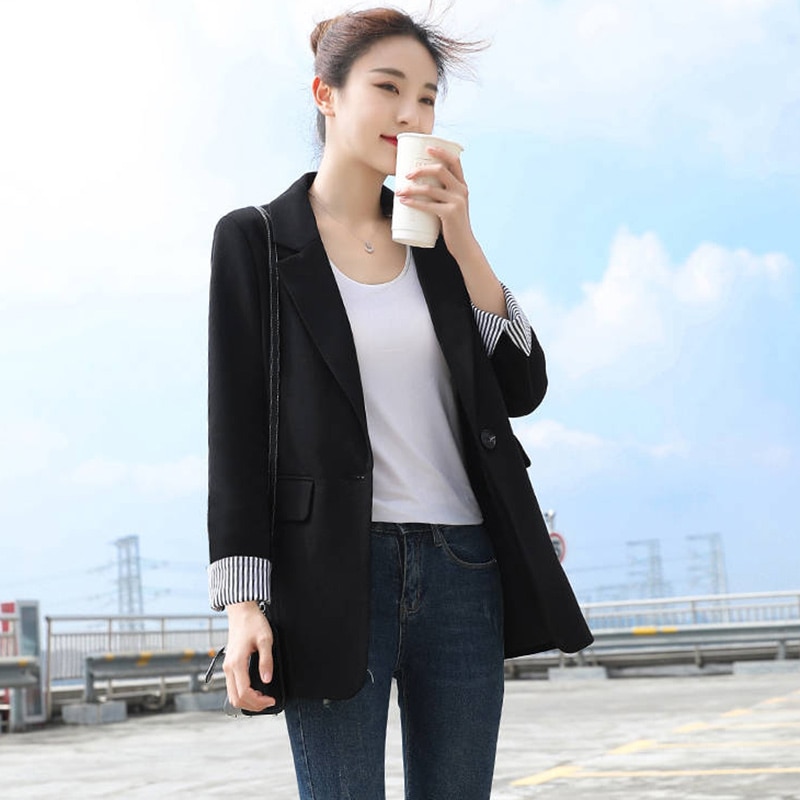 Chaquetas negras de para mujer, , de estilo coreano, para oficina, elegantes chaquetas P258