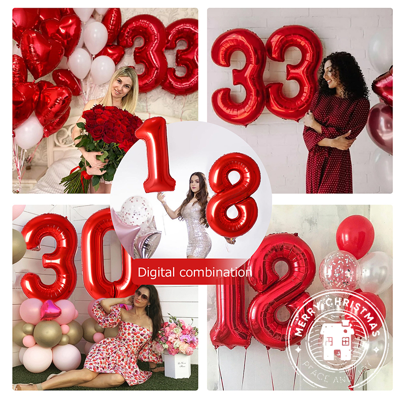 Globos de papel de aluminio rojo de 40 pulgadas, Globos con números de 0 a 9, decoración para de boda y feliz cumpleaños, Globos de figuras grandes para ducha