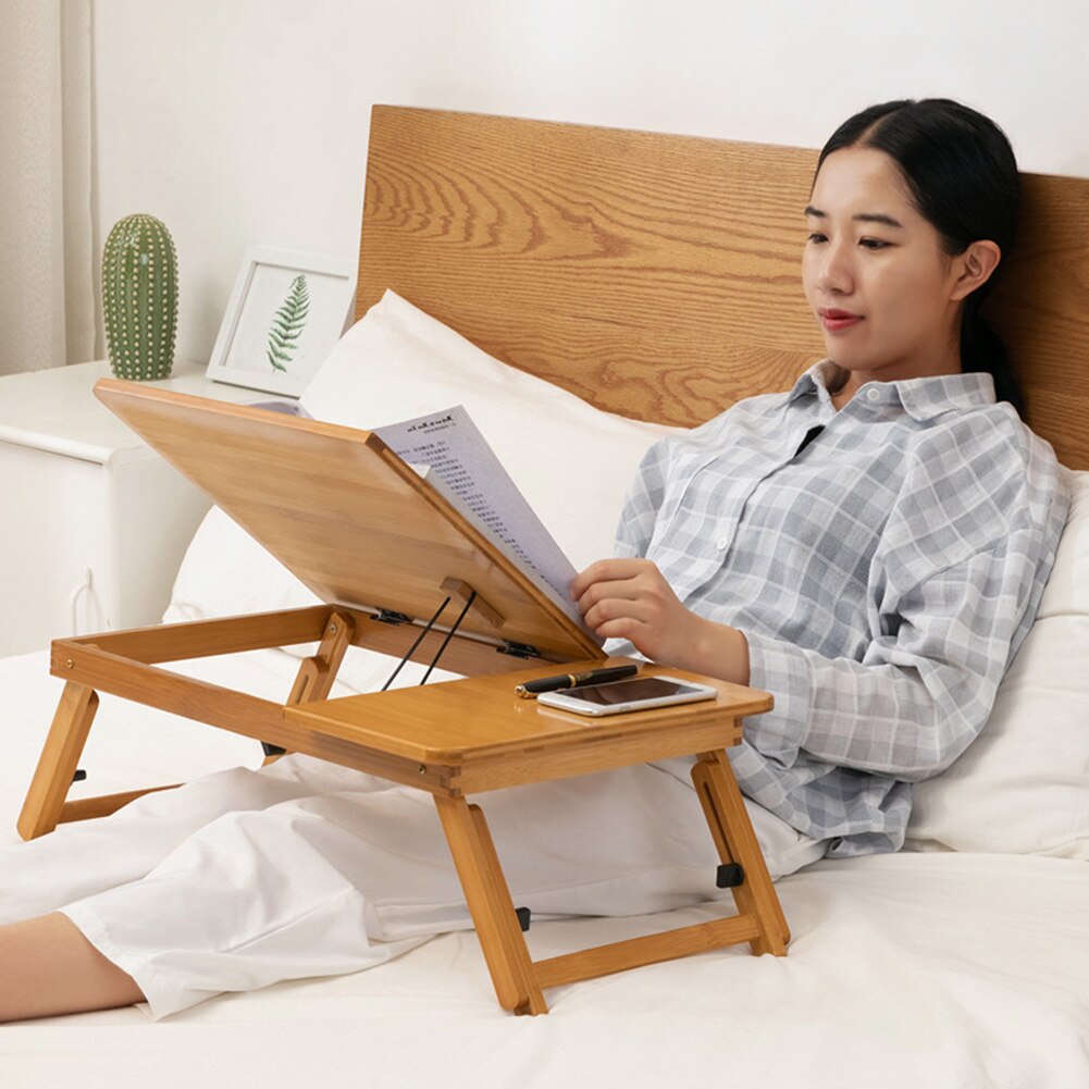 Bamboo Laptop Desk Dormitory Bed Lap Desk Adjustable Book Reading Tray Stand Study Table Mobile Lazy Lap Tray