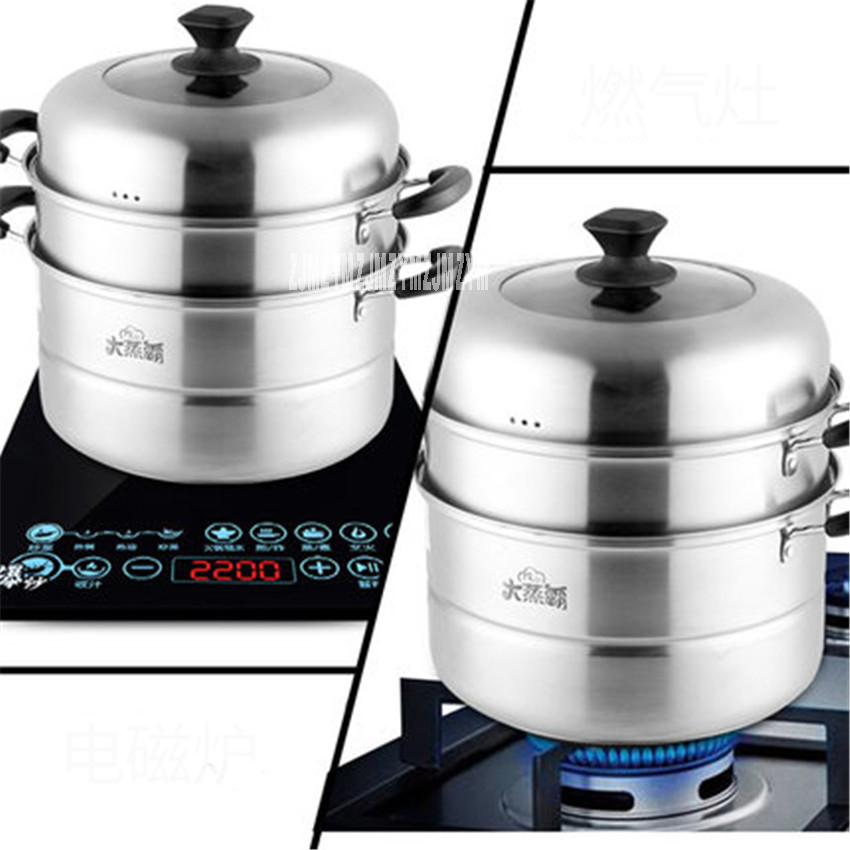 ZGH2801 stainless steel steamer pot diameter 28cm stew pot 3 layer cooking pot can be induction kicthen gas cooker visible cover