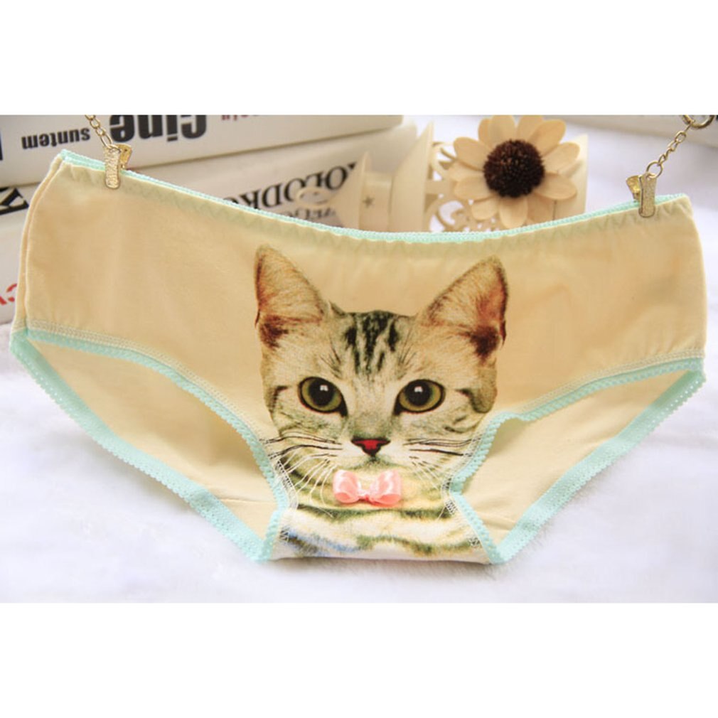 Women's 3D Cat Pattern Briefs Female Thread Cotton Hips Sweet Beauty Briefs Comfortable Antibacterial Ladies Underwer