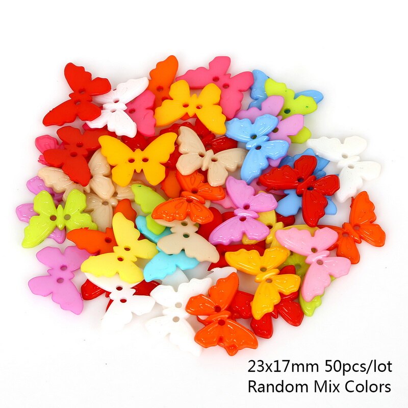 50-100 Uds. Botones de dibujos animados de estrella redonda del corazón para mezclar la forma DIY, botones de plástico para coser ropa de los niños: 23X17mm 50pcs