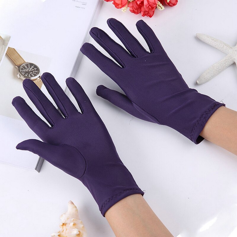 Women Wrist Plain White Color Performance Short Gloves Waitress Manner Ceremonial Miittens For Ladies