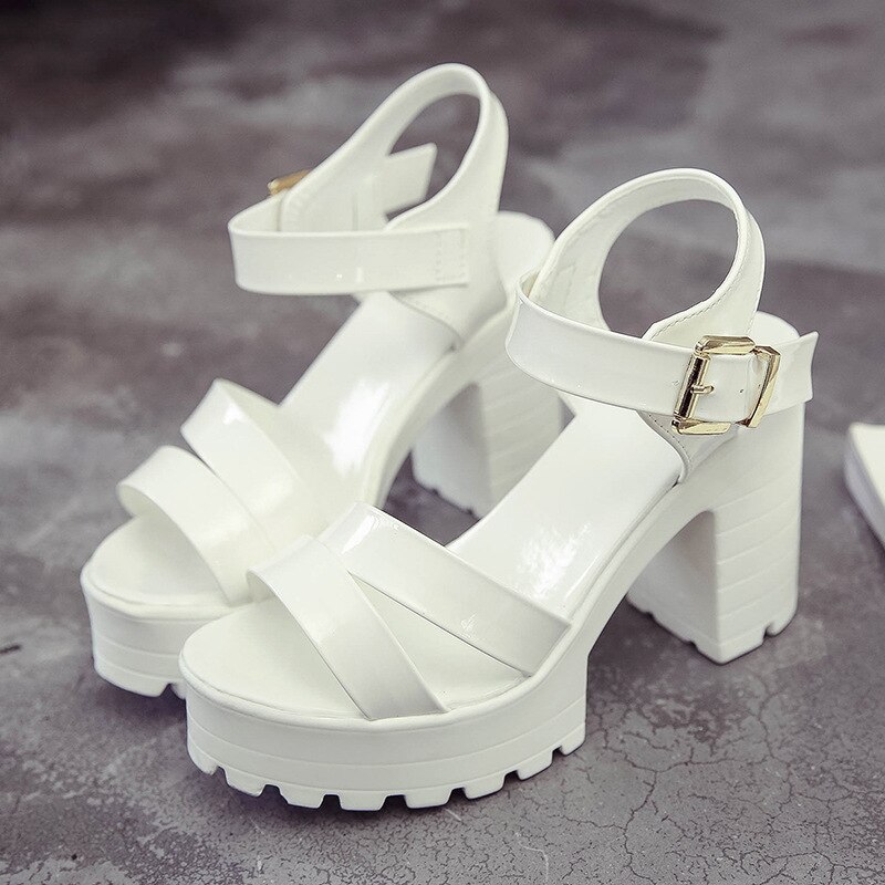 Zapatos de tacón con cuña para mujer, sandalias de PU, color blanco y negro, talla 35, 36, 37, 38, 39,: white / 39