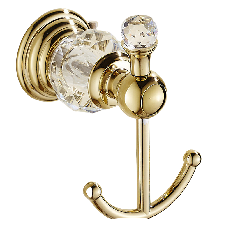 Luxury Gold Polished Brass Bathroom Accessories Set - Wall-Mounted Crystal Bath Hardware Collection: WHITE