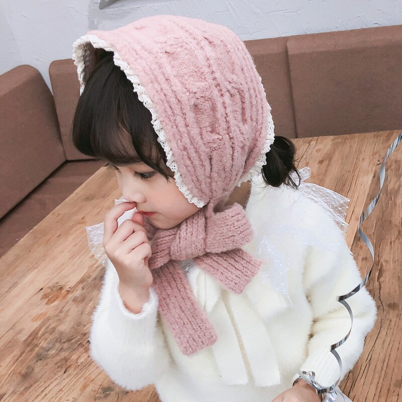 Piger strikket pandebånd tørklæde koreansk stil blonder sød efterår vinter all-match 120*13 cm ren farve barn varmt tørklæde