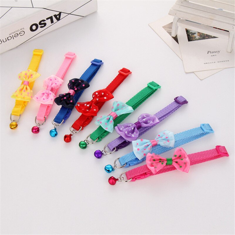 Mode Huisdier Halsbanden Verstelbare Hond Kat Halsbanden Lijnen Puppy Kitty Leuke Kawaii Strik Halsbanden Klokken Halsbanden Accessoires