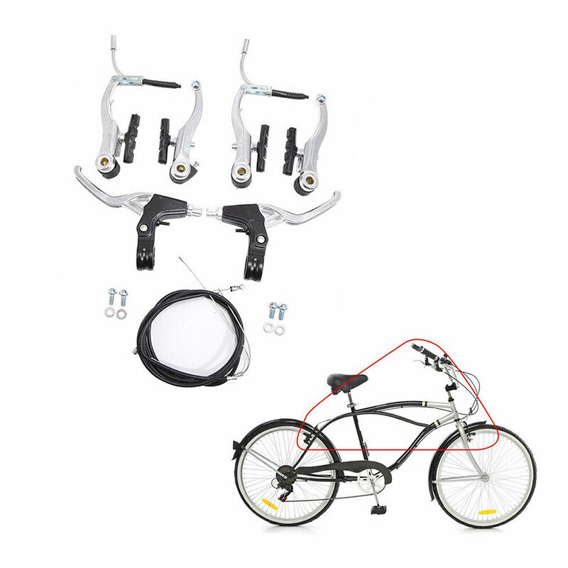 Mountain Bike V Brake Lever And Cable (Front + Rear) Set Brake Mountain Bike Full Aluminum Alloy V Brake Complete Alloy Bicycle