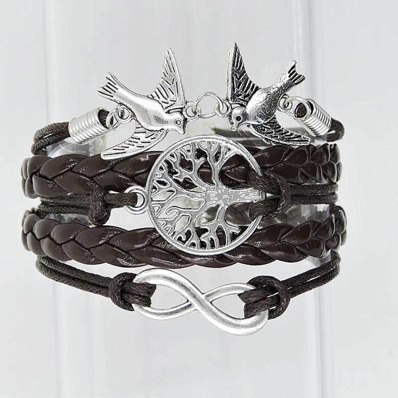 Christmas Tree Bird Multi-layer Bracelet Retro Hand-woven Bracelets for Men Trendy Rope Chain Bangle Bracelet Jewelry