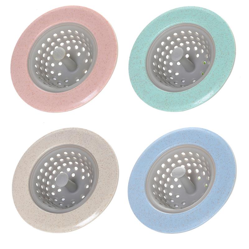 Filtro de cocina baño ducha drenaje cubierta de sumidero de fregadero Filtro de desagüe para pelo silicona trigo paja colador limpieza herramientas