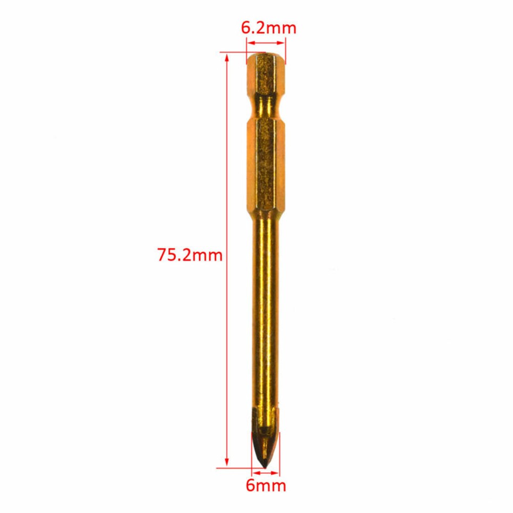 5/10pcs 6mm Hex Shank Golden Cross Bits Titanium Coated Ceramic Tile Marble Glass Drill Bits Spear Head For Metalworking