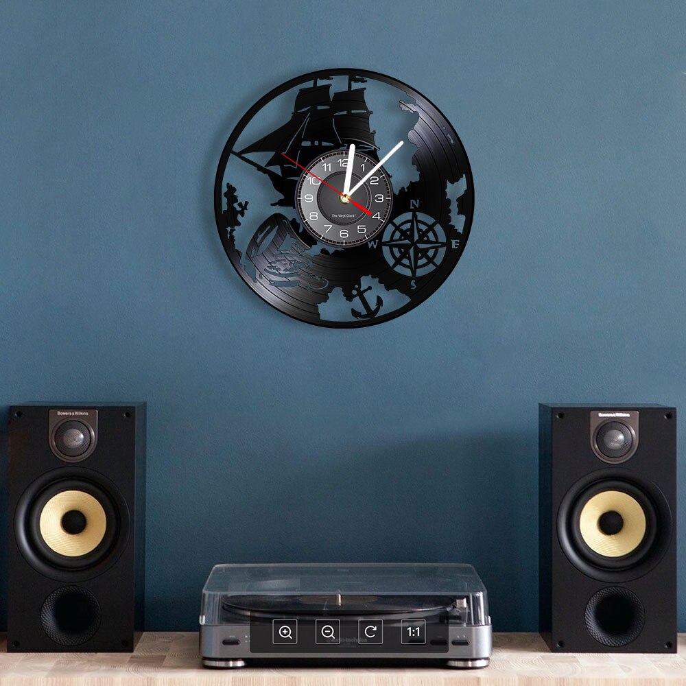 Reloj de pared de vinilo con tema de navegación, lámpara de pared mágica de marinero, luz nocturna LED de Vintage náutico
