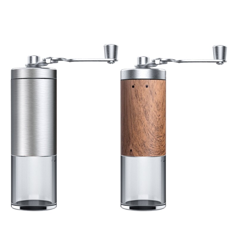 Portable Wood Grain Hand Manual Coffee Grinder Silver Stainless Steel Coffee Bean Burr Mill Hand Crank Aeropress Espresso Grinde