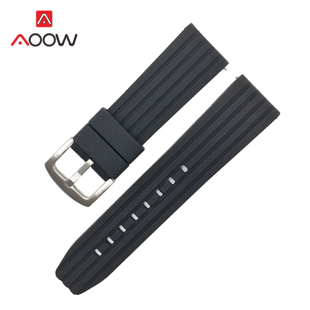 Pulseira de relógio de silicone de 20mm 22mm 24mm, pulseira para samsung galaxy watch 42mm 46mm à prova d' água, liberação rápida pulseira bracelete preto azul: Black / 20mm