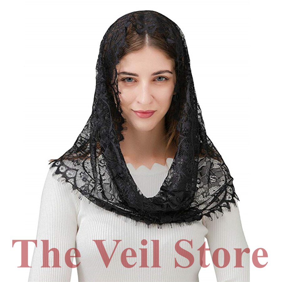 Schwarz Weiß Spanisch Spitze Frauen Mantilla Kapelle Schleier für Kirche Runde HeadCover Latein Masse Mantilla de Novia Negra Schal Headwrap