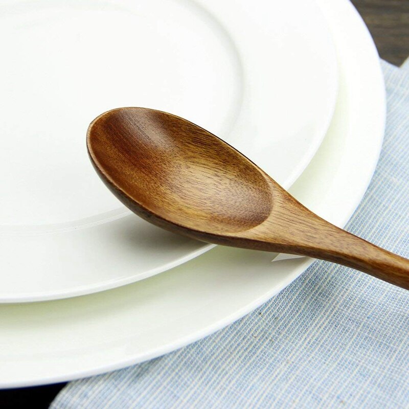 Löffel Holz Suppe Löffel 5 Stück Eco Freundliche Geschirr Natürliche Ellipse Holz Pfanne Löffel Set für für Essen Mischen Rühren C