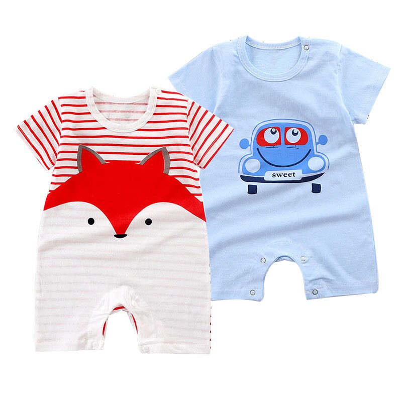 Katoenen Baby Meisje Jongen Romper Zomer Korte Mouw Cartoon Dier Jumpsuit Peuter Baby Leuke Kleding