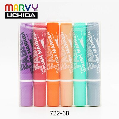 Marvy-Conjunto de rotuladores de punta suave para suéter, bolígrafo de pincel de tinta con Alcohol para tela de Graffiti, resistente al agua, Pe, 722, 6 uds.: 6B