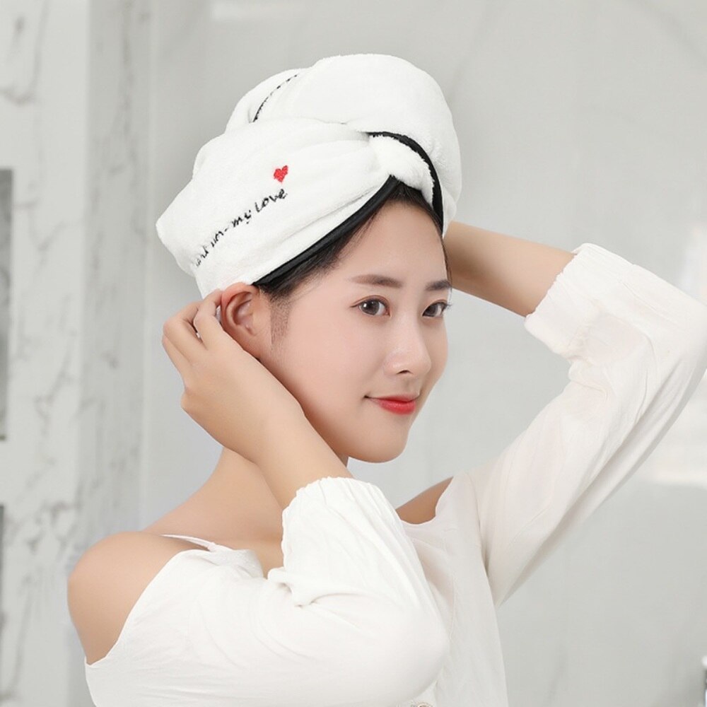 Sneldrogende Salon Handdoek Hoed Microvezel Quick Dry Tulband Super Absorberende Cap Magic Hair Voor Sneldrogende Bad Douche zwembad Wrap: black love