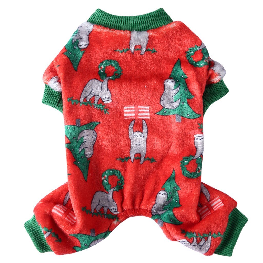 Bonito sloth natal desenhos animados imprimir vermelho cachorro macacão macio quente coral velo roupas para cães de estimação filhote de cachorro inverno vestuário 208: S