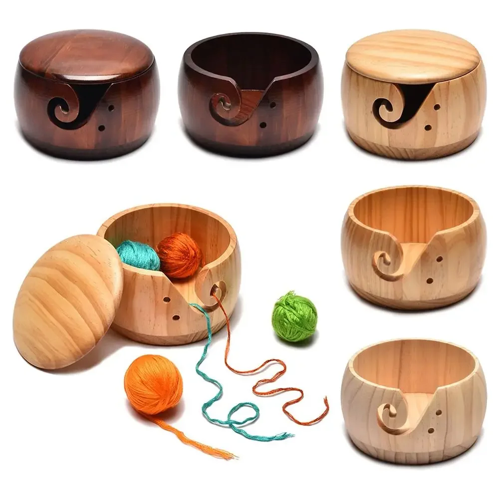 Mit handgemachten Löchern Wolle betroffen Lagerung Korb Wolle Halfter Organizer betroffen Häkeln Weben Werkzeug Holz Garn Schüssel