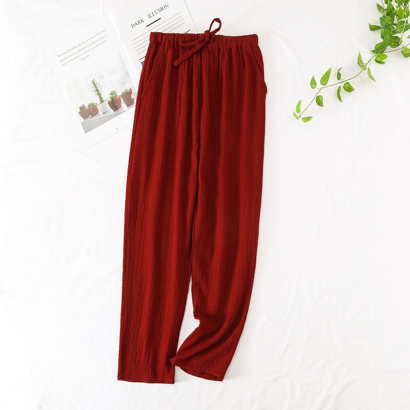 Japanese 100% Crepe Cotton Loose Casual Trousers Solid Color Pants Women's Spring And Summer Double Gauze Home Pants