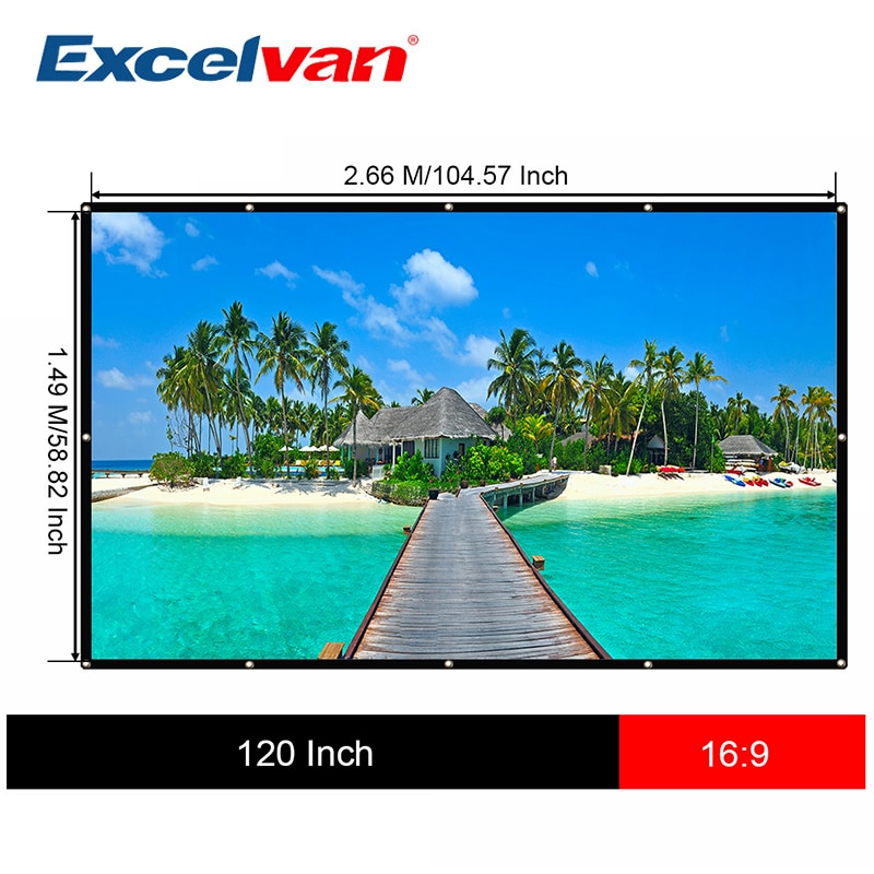 Excelvan 120 inch Projection Screen Portable Home Cinema Curtain 3D HD Video Beamer Screen Washable Canvas Wall Mounted Foldable