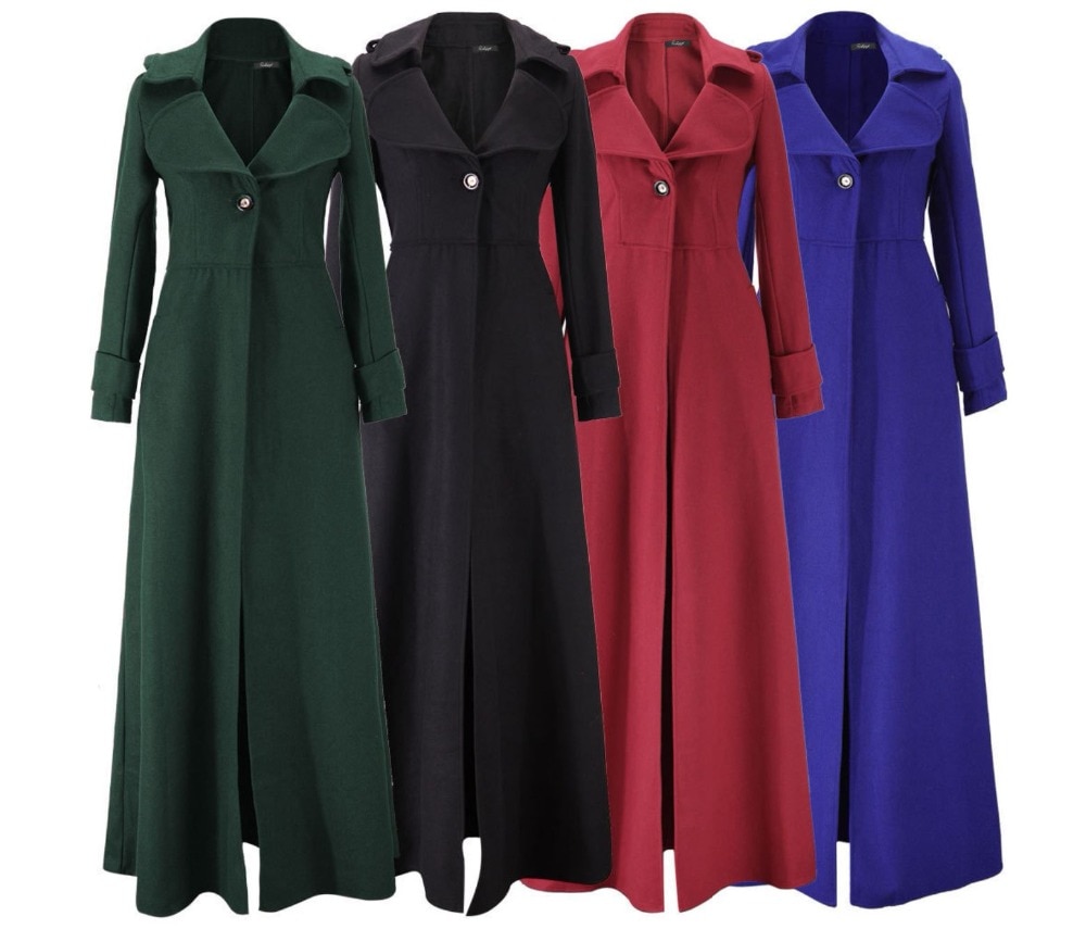 Dames lange mouwen extra lange jas imitatie wollen jas één knoop omslagkraag winterjassen damesjas