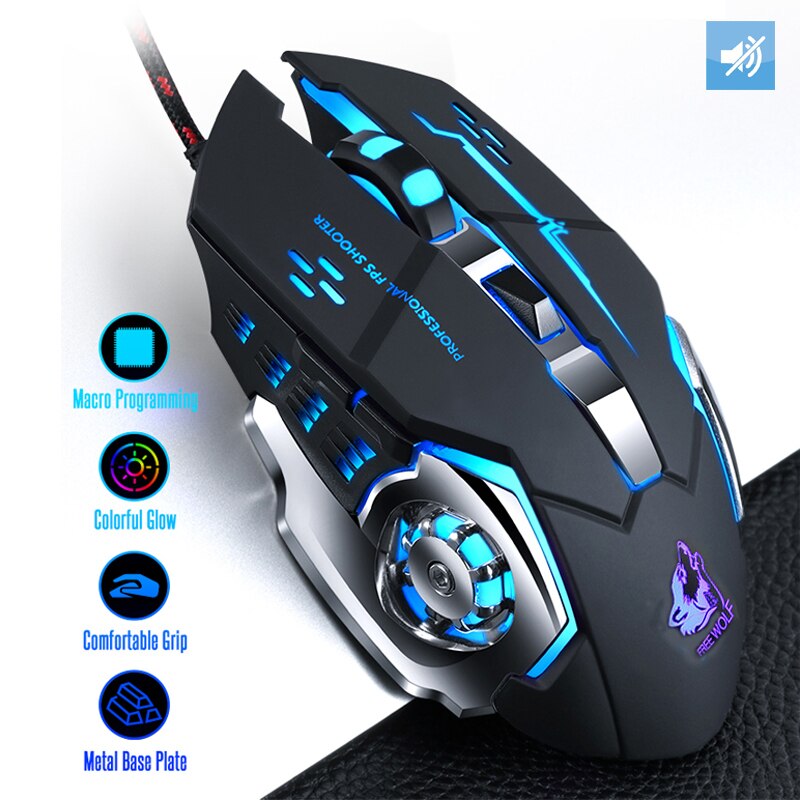 Silent Wired Gaming Mouse 6 Programmable Buttons Ergonomic Mice Colorful LED Light Mouse for PC Computer Laptop Game Office