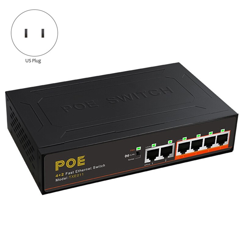 6-Poorts Poe Switch 100M Ingebouwde Voeding Poe Splitter 52V1.25a Lange Afstand Transmissie 250 meter