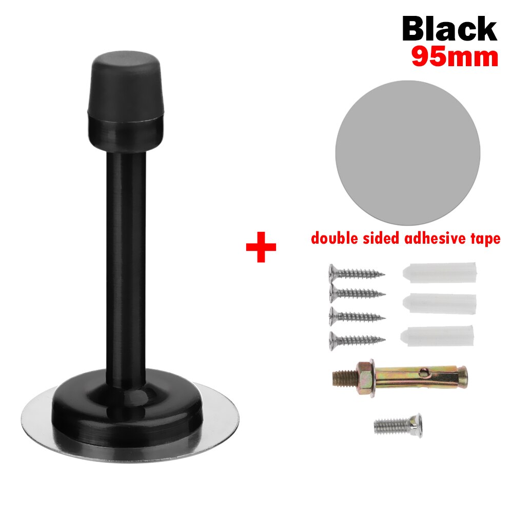 1PC Round Double Use Door Stops Anti-Collision Rubber Stopper Buffer Stainless Steel Self Adhesive Door Holder Protection: 95mm-black