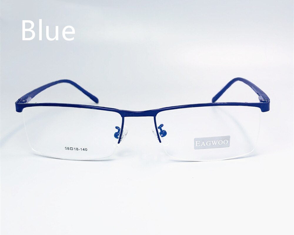 Metalen Aluminium Half Velg Optische Frame Prescription Mannen Rechthoekige Brillen Business Bril Sport Spektakel Breed Grote Gezicht 58mm: Navy