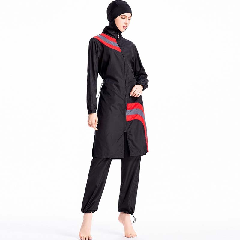 Muslim Swimwear Burkinis Women Modest Patchwork Full Cover Long Sleeve Swimsuit Short Sleeves Swim Wear Islamic Swimsuit: Black / 3XL