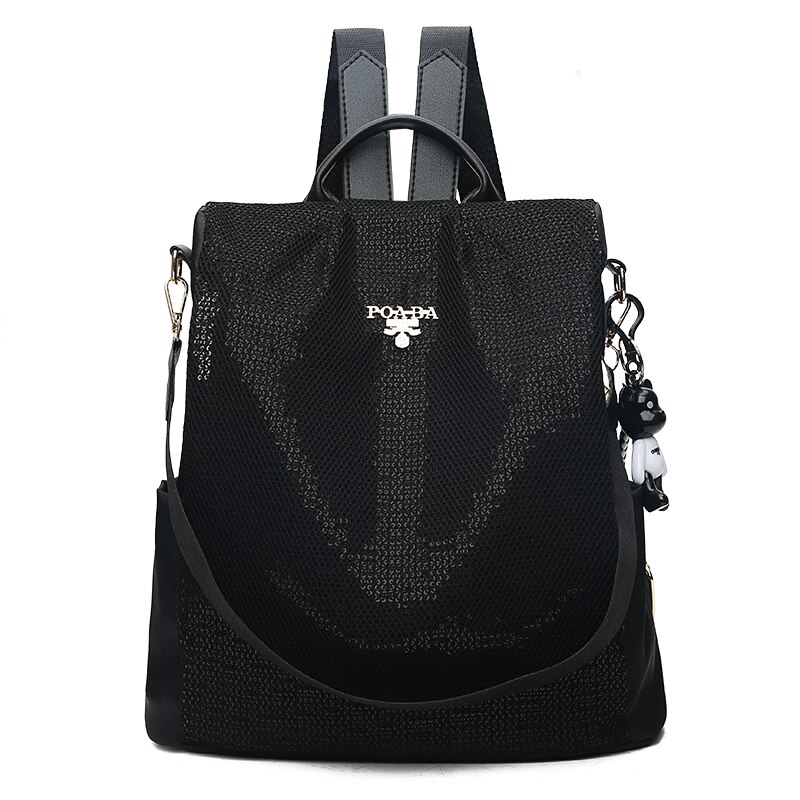 De Anti robo mochila de viaje de la mujer Durable tela Mochila De mujer Oxford estilo bonito chicas mochila escolar: Sequins Black