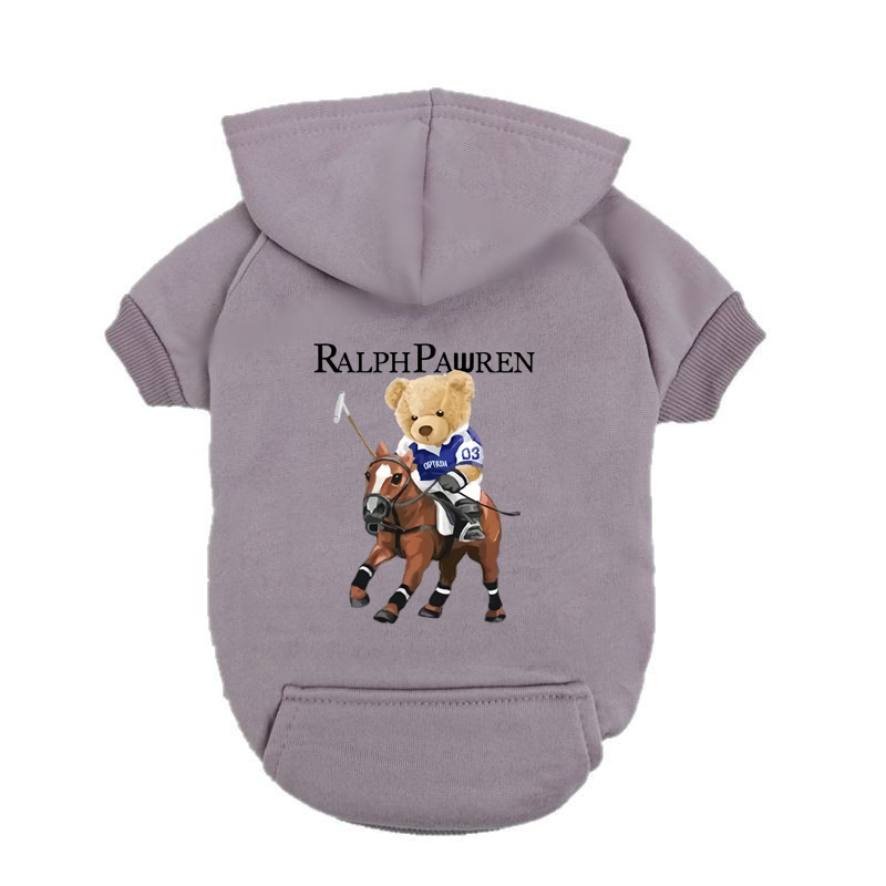 Navy Blue Dog Hoodie with Bear Rider Print - Small Medium Dog Polo Sweatshirt - Inspired Pet Clothes
