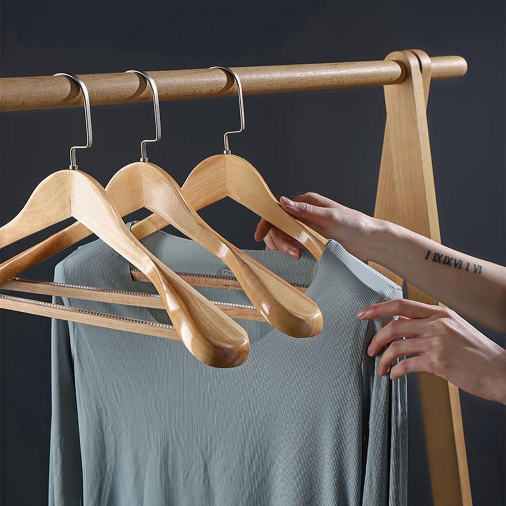 Wood Anti-slip Clothes Hanger Wide Shoulder Drying Rack Coat Hanger Curved Shoulder Household Clothes Racks Hanging Organizer