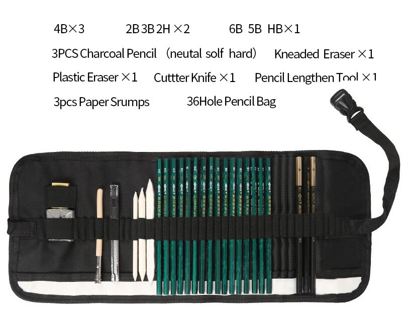 95PS Sketch Pencil Set Sketching Drawing Kit Wood Pencil Pencil Bags For Painter School Students Art Supplies: F