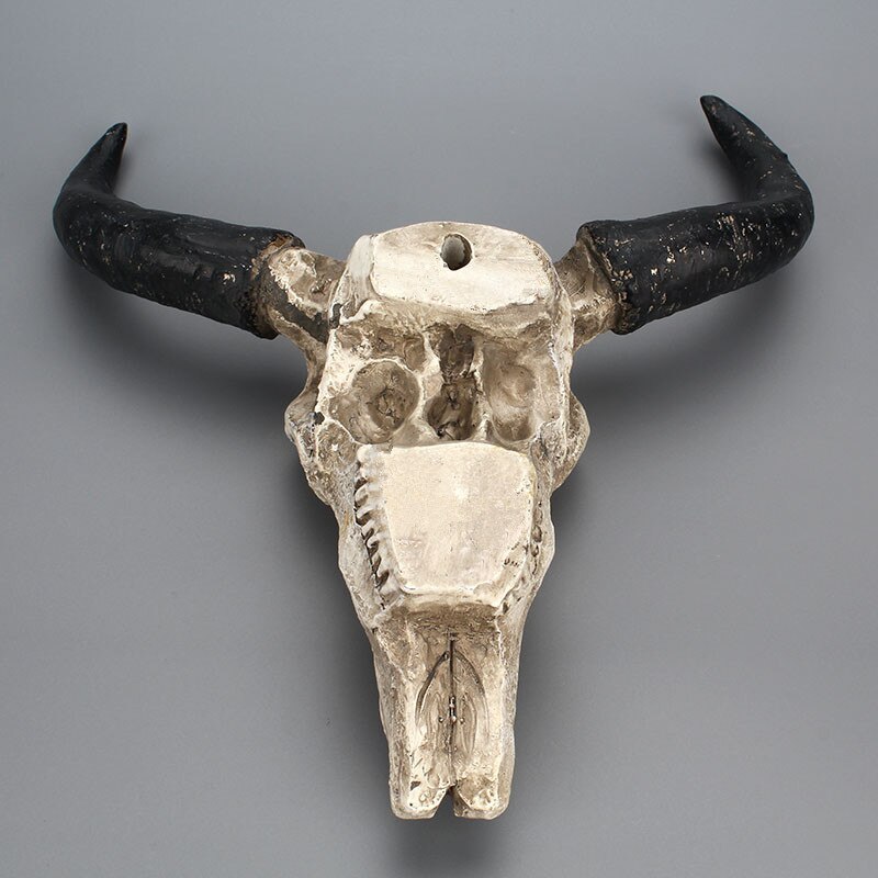 Resin Longhorn Cow Skull Head Wall Hanging Decor 3D Animal Wildlife Sculpture Figurines Crafts Horns For Home Halloween Decor