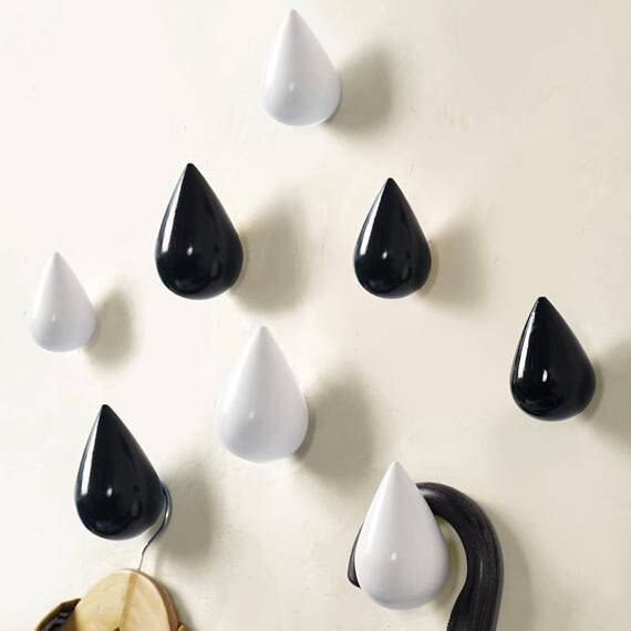 Raindrop Wall Hook Solid Wood Hook Decorative Wall Hanger White Black Blue Green Red Yellow Grey Colorful Coat Hook Hanger