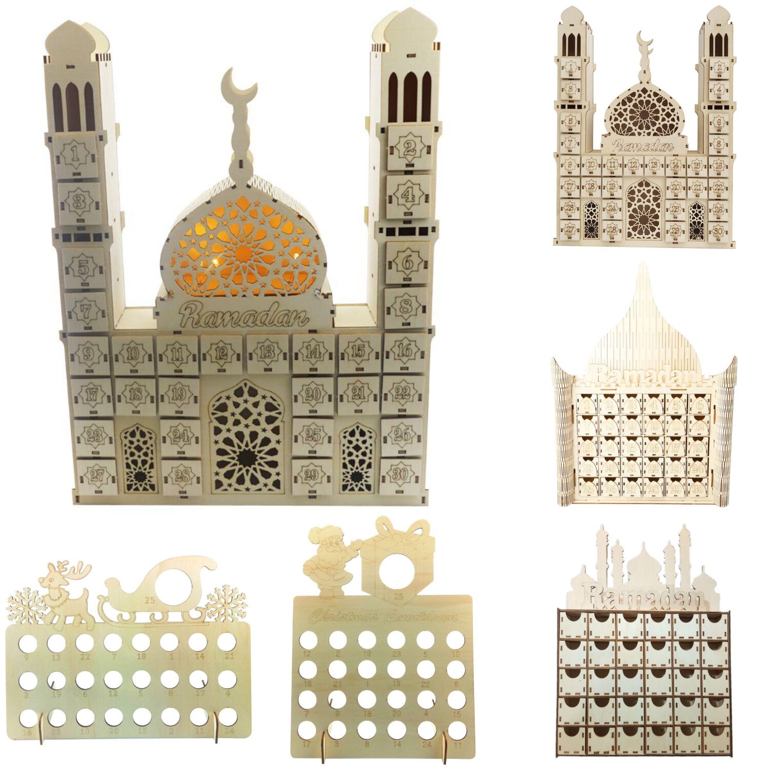 Ramadan Countdown Calendar DIY Wood Eid Mubarak Ornament Wooden Drawer Home Party Decoration