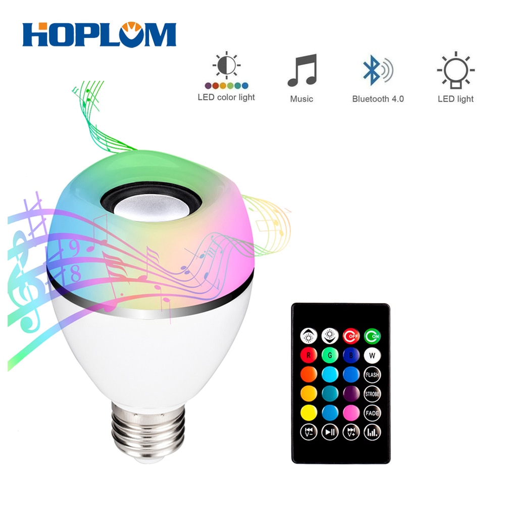 Led Lamp met Geïntegreerde Bluetooth Speaker, 8W E27 RGB + W Veranderende lamp Draadloze Stereo Audio met 24 Keys Afstandsbediening