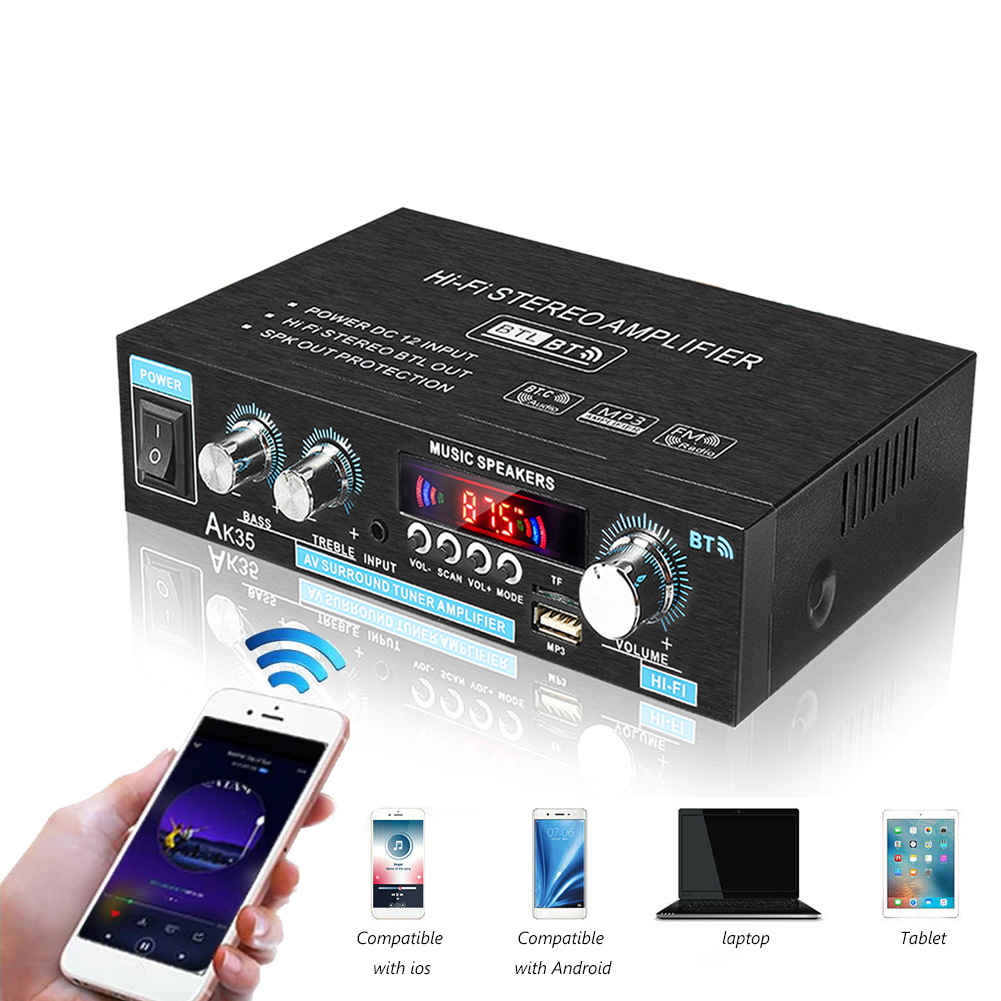 AK35 Bluetooth HiFi Audio Amplifier 2-CH Power Amp with USB TF RCA AUX + Remote
