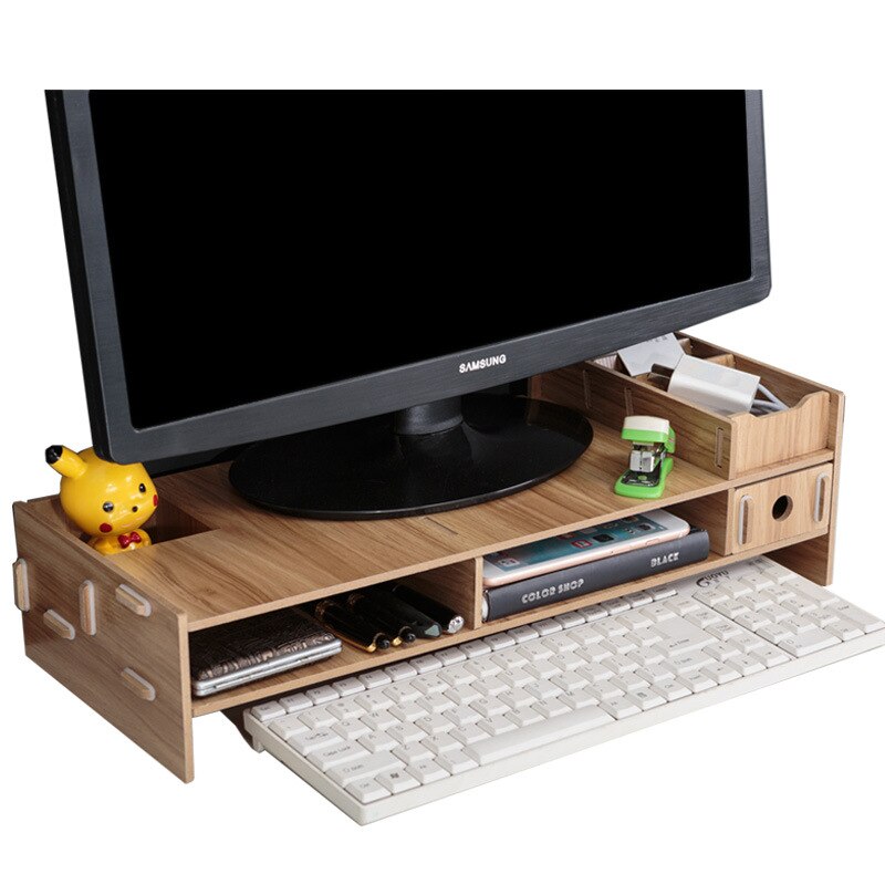 Skrivebordsholder hylde bærbar-stativ træ desktop skærm stativ computerskærm riser hylde sokkel stærk bærbar stativ skrivebordsholder: Kirsebærtræ