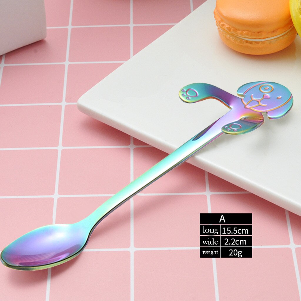 1PC Cute Dog Spoon Long Handle Spoons Flatware Coffee Drinking Tools Kitchen Gadget Stainless Steel Teaspoon Tableware HX0617