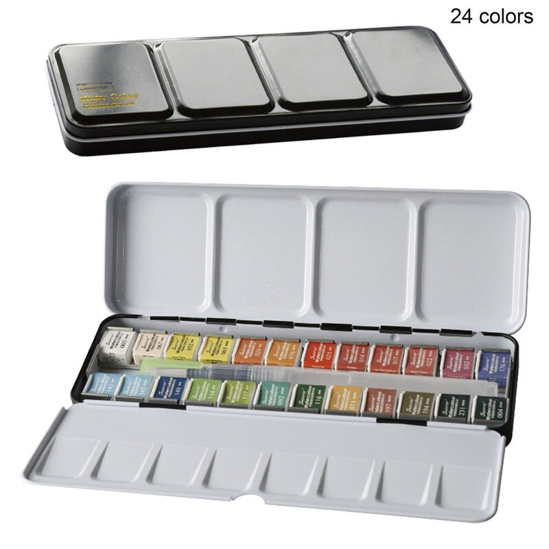 12/24/36/48 farver solid akvarel maling sæt med pensel vandfarve pigment sæt acuarelas verf kunst forsyninger: 24 farver